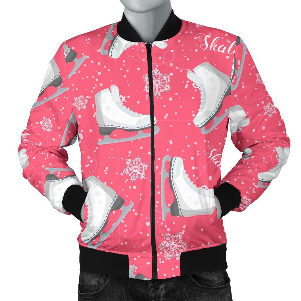 Ice Skate Pink Pattern Print Men's Bomber Jacket-grizzshop