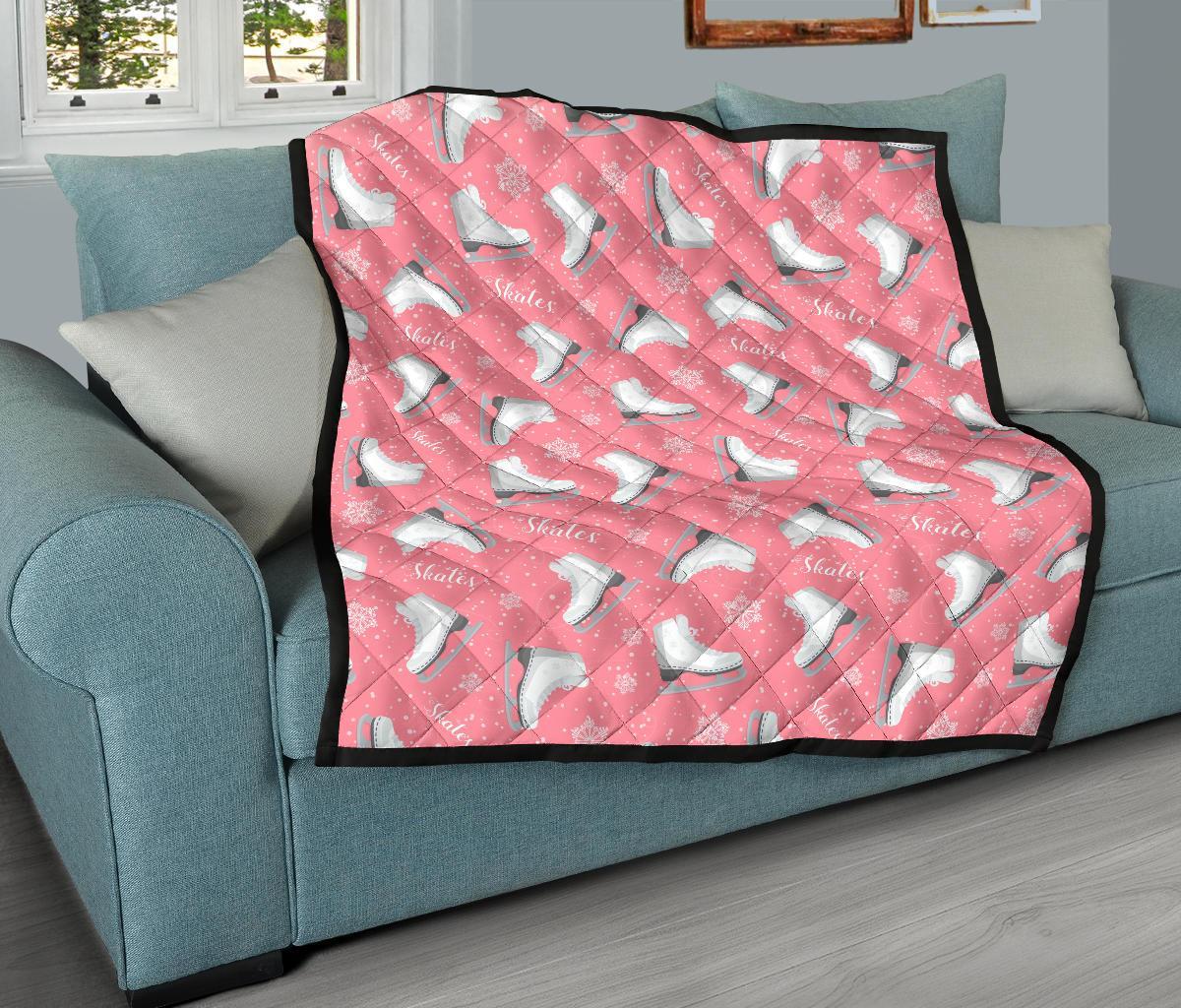 Ice Skate Pink Pattern Print Quilt-grizzshop