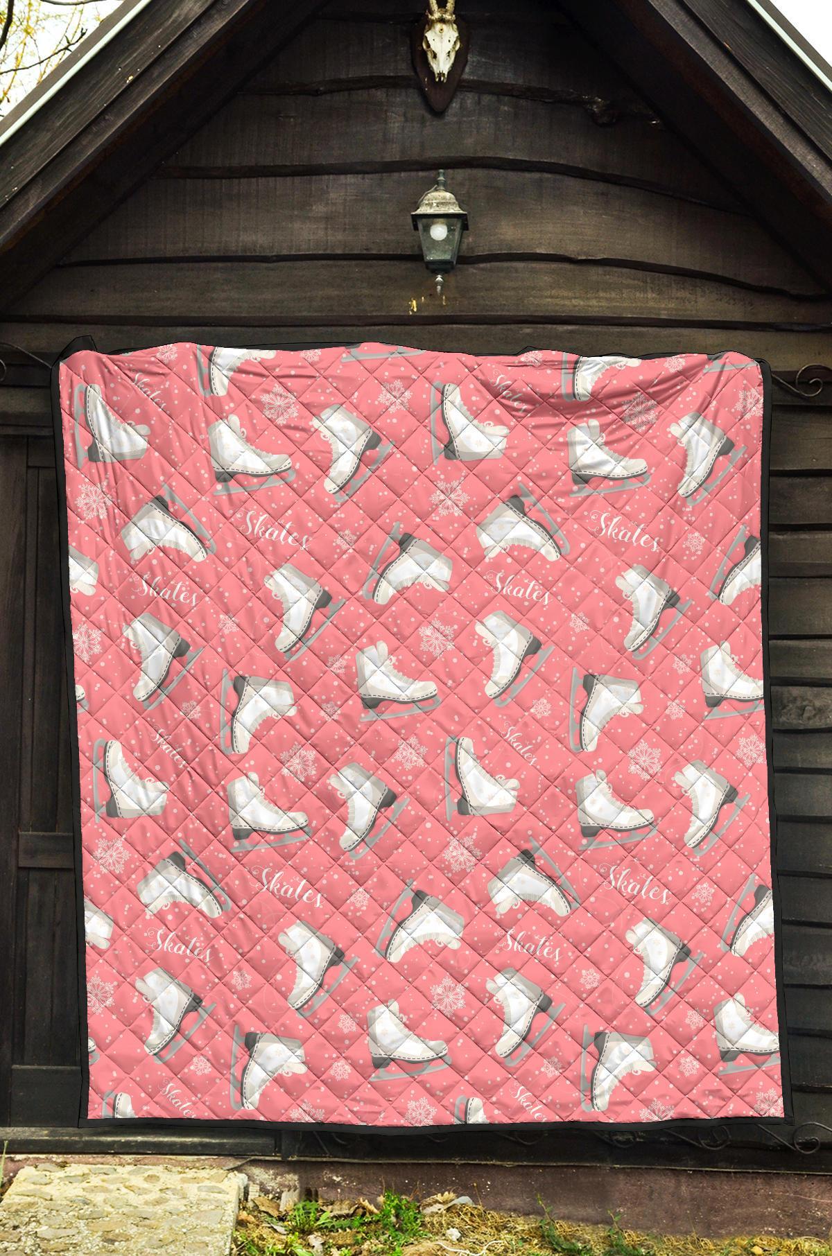 Ice Skate Pink Pattern Print Quilt-grizzshop