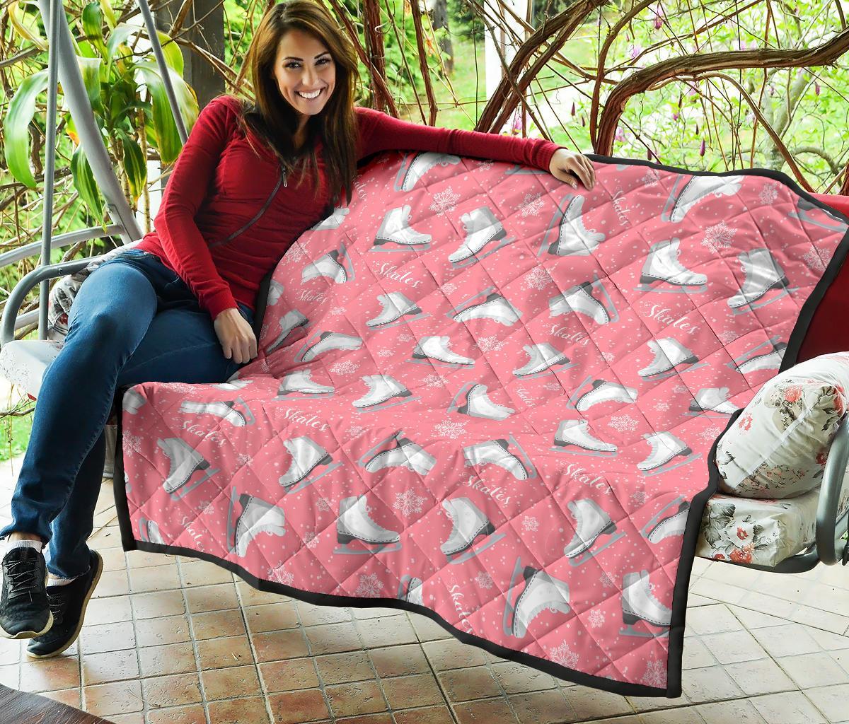 Ice Skate Pink Pattern Print Quilt-grizzshop