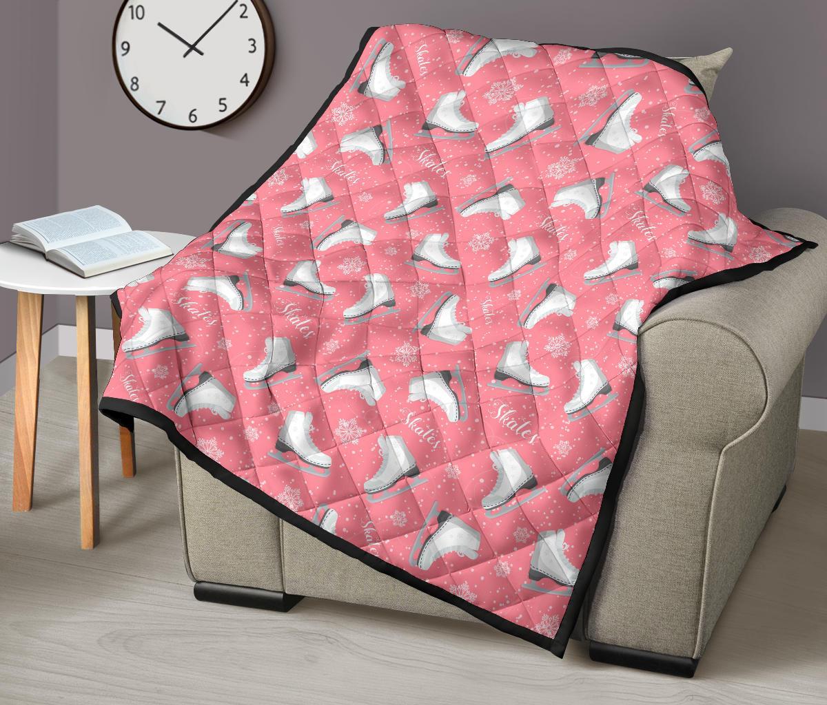 Ice Skate Pink Pattern Print Quilt-grizzshop