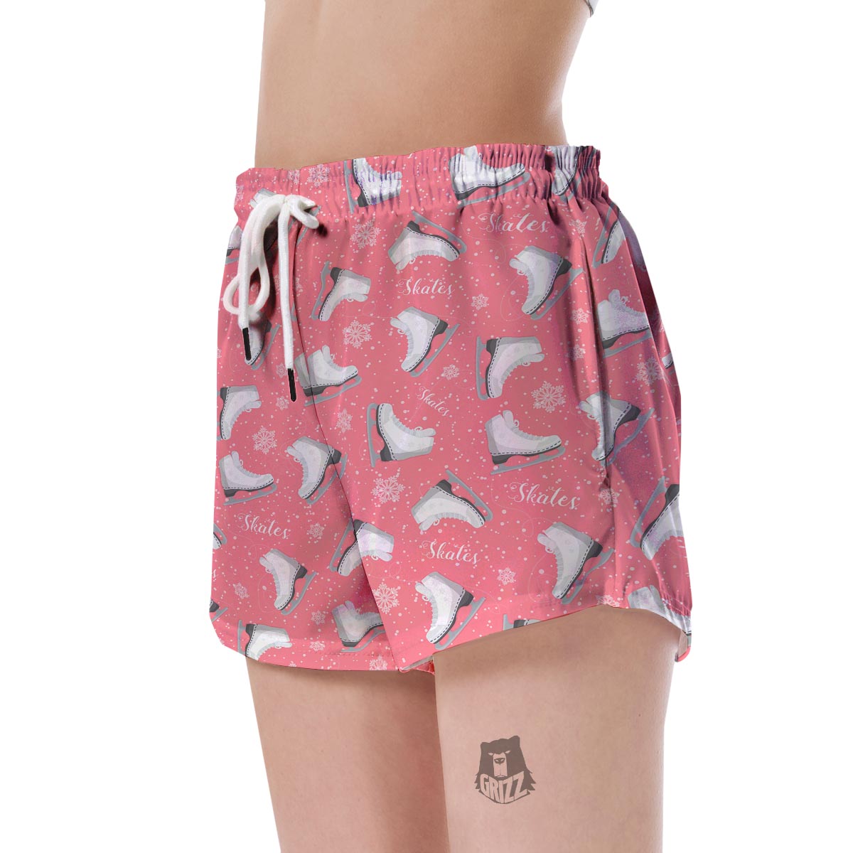 Ice Skate Pink Pattern Print Women's Shorts-grizzshop