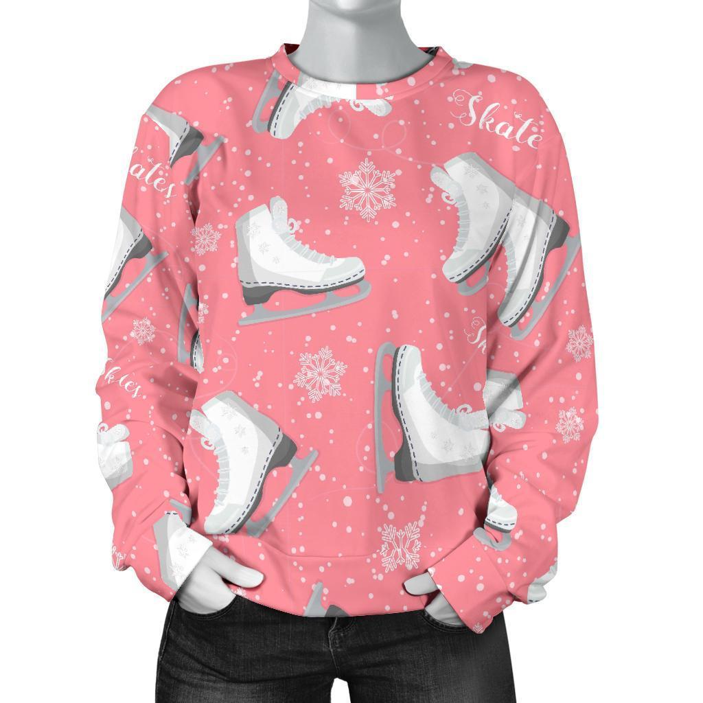 Ice Skate Pink Pattern Print Women's Sweatshirt-grizzshop