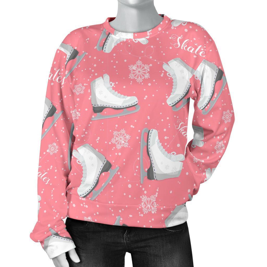 Ice Skate Pink Pattern Print Women's Sweatshirt-grizzshop