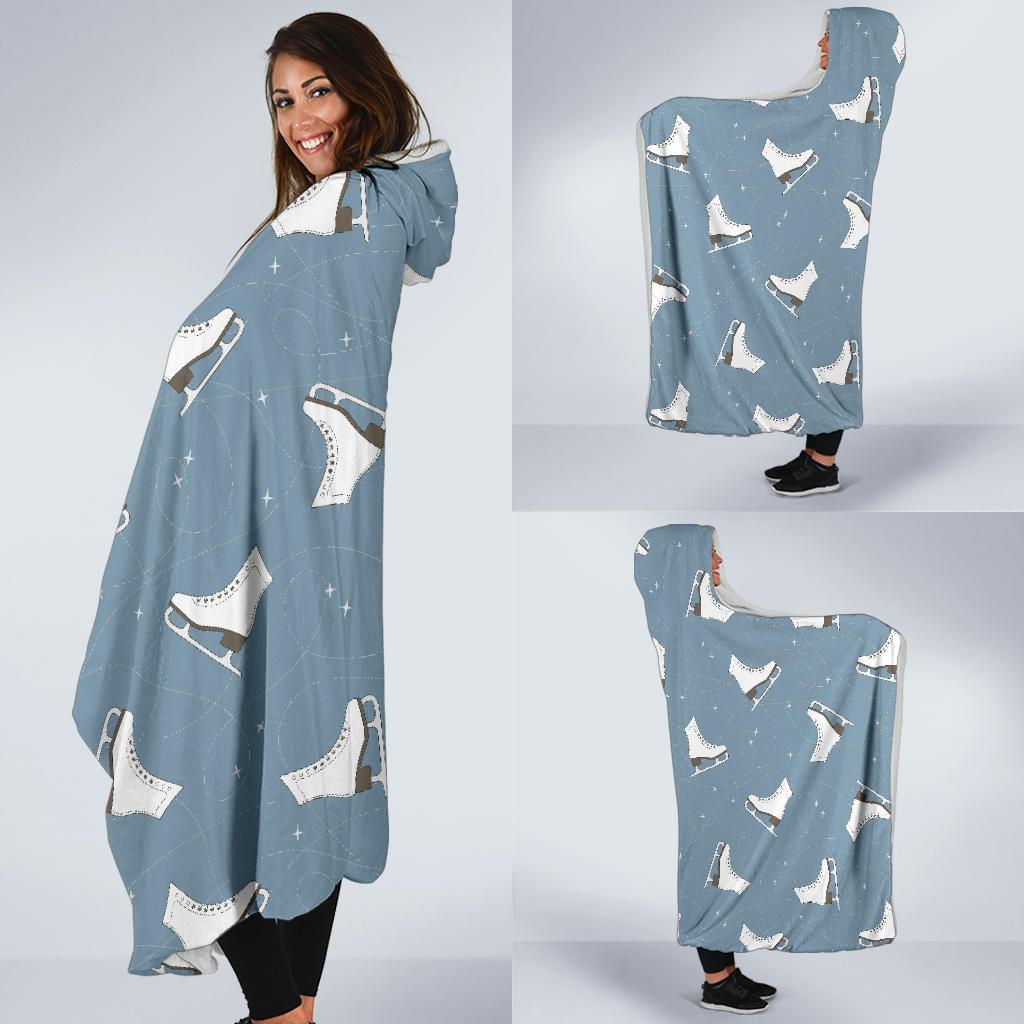 Ice Skate Print Pattern Hooded Blanket-grizzshop