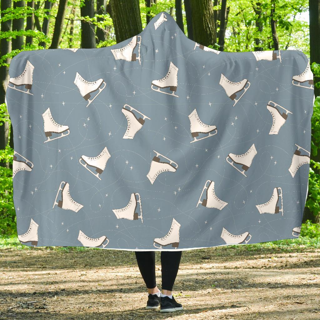 Ice Skate Print Pattern Hooded Blanket-grizzshop