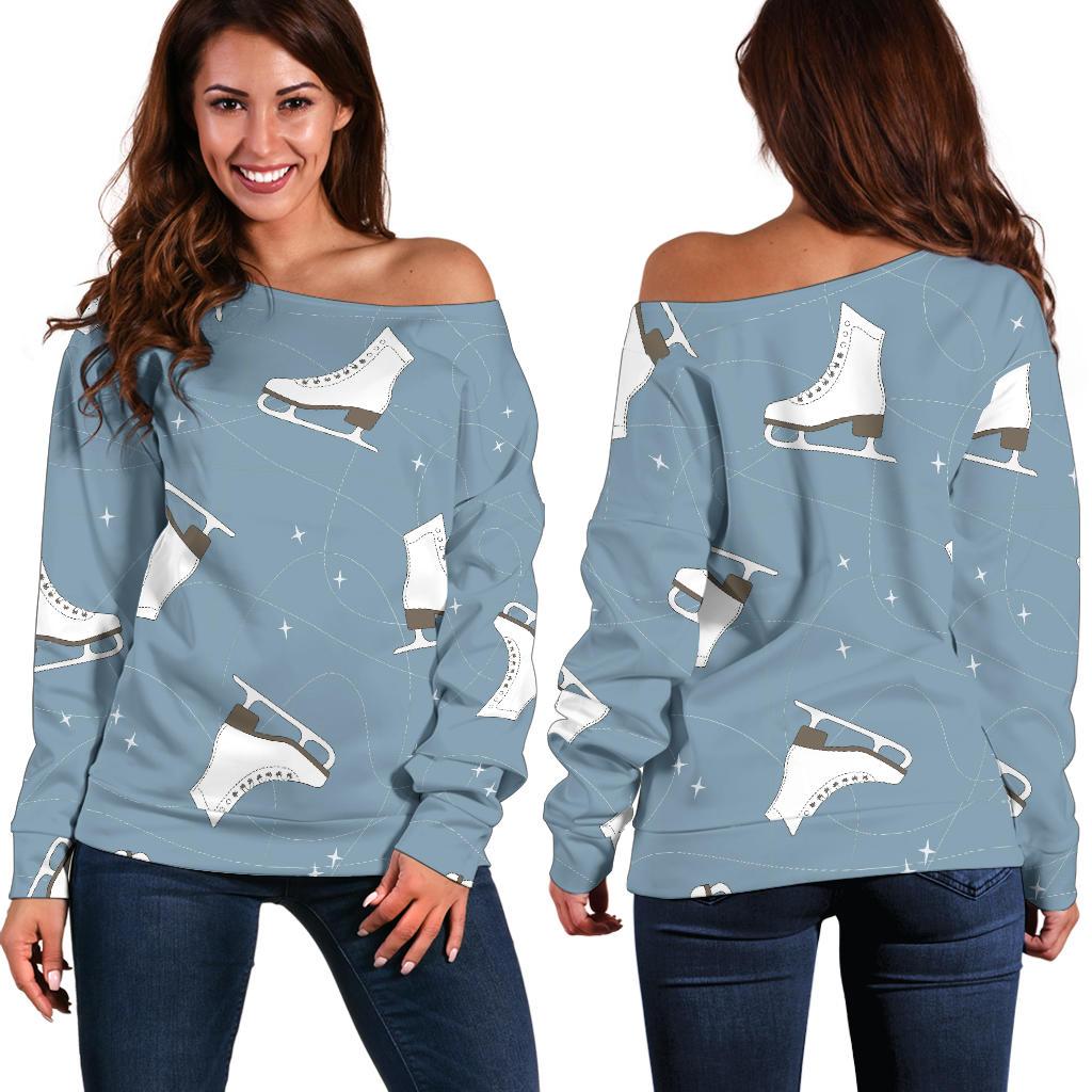 Ice Skate Print Pattern Women Off Shoulder Sweatshirt-grizzshop