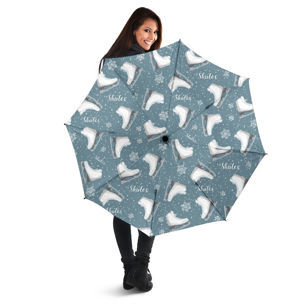 Ice Skate Snowflake Pattern Print Automatic Foldable Umbrella-grizzshop