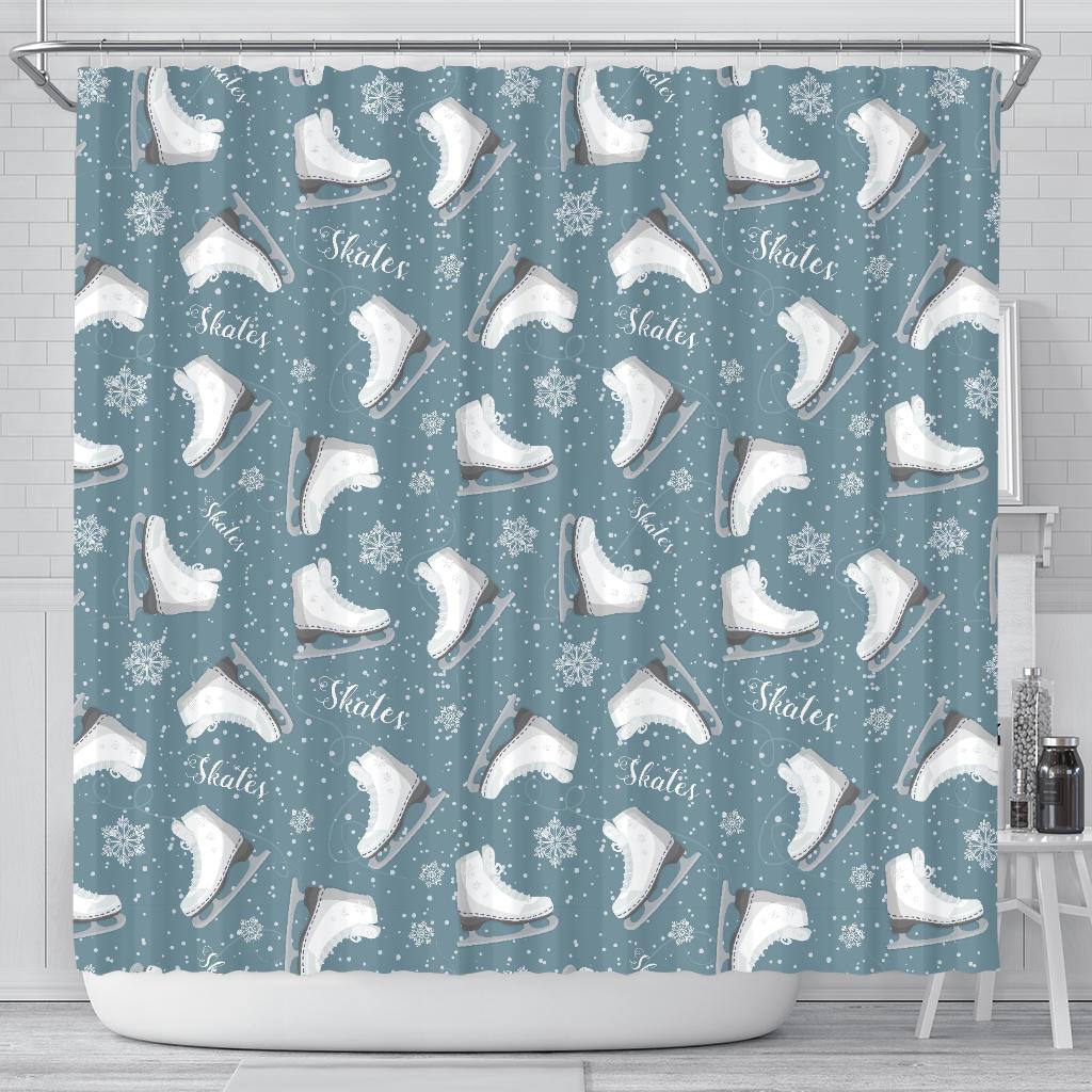 Ice Skate Snowflake Pattern Print Bathroom Shower Curtain-grizzshop