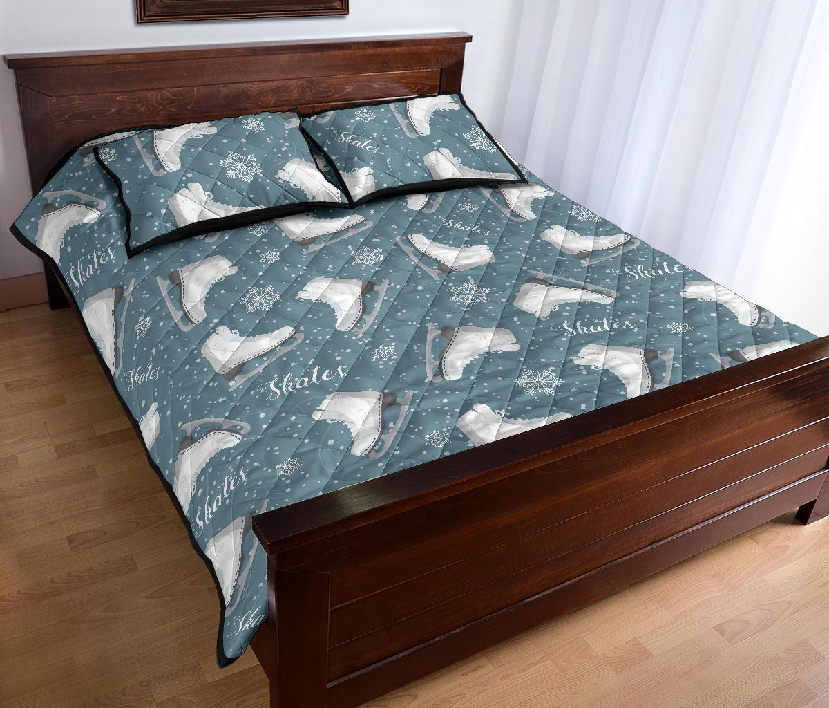 Ice Skate Snowflake Pattern Print Bed Set Quilt-grizzshop