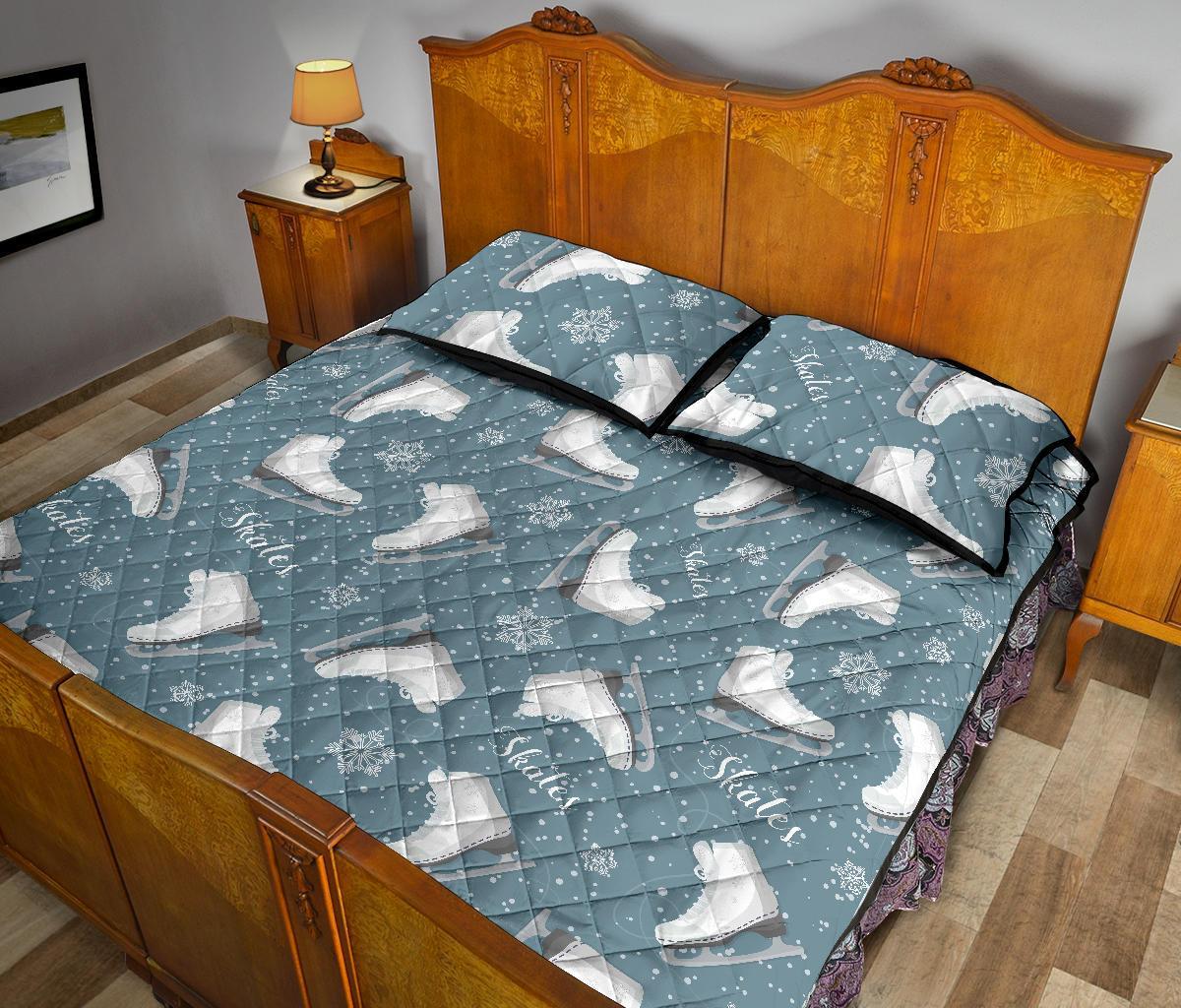 Ice Skate Snowflake Pattern Print Bed Set Quilt-grizzshop