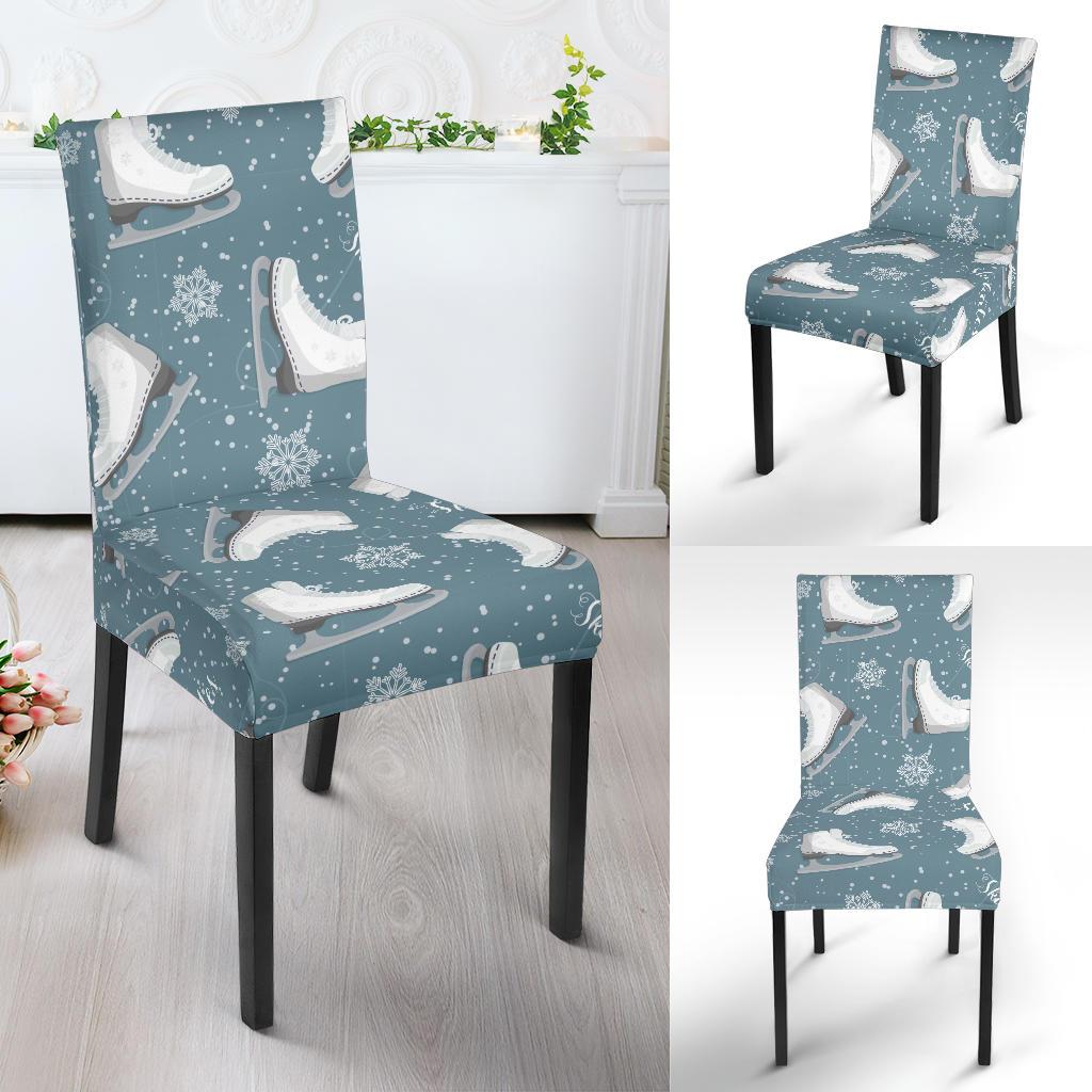 Ice Skate Snowflake Pattern Print Chair Cover-grizzshop