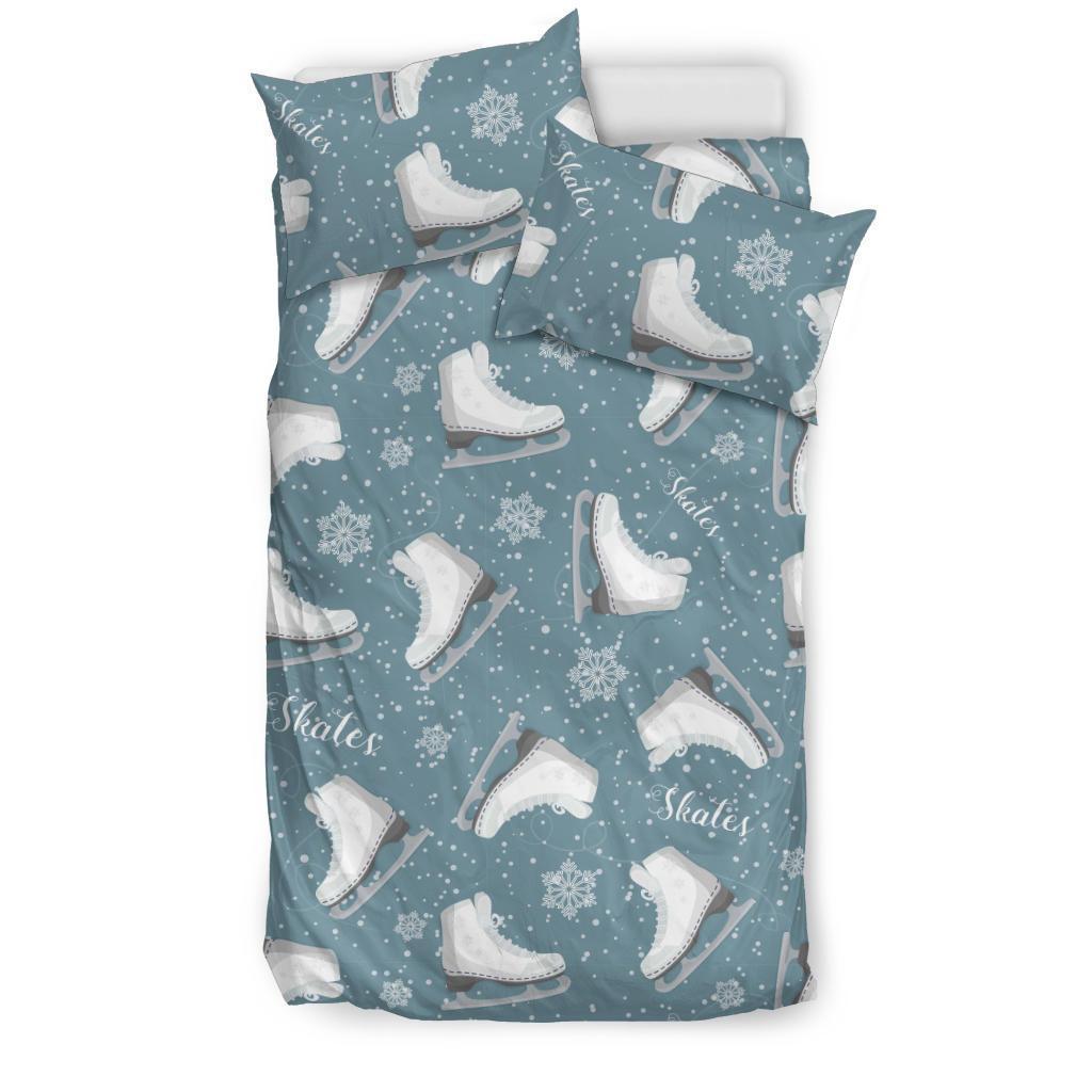 Ice Skate Snowflake Pattern Print Duvet Cover Bedding Set-grizzshop