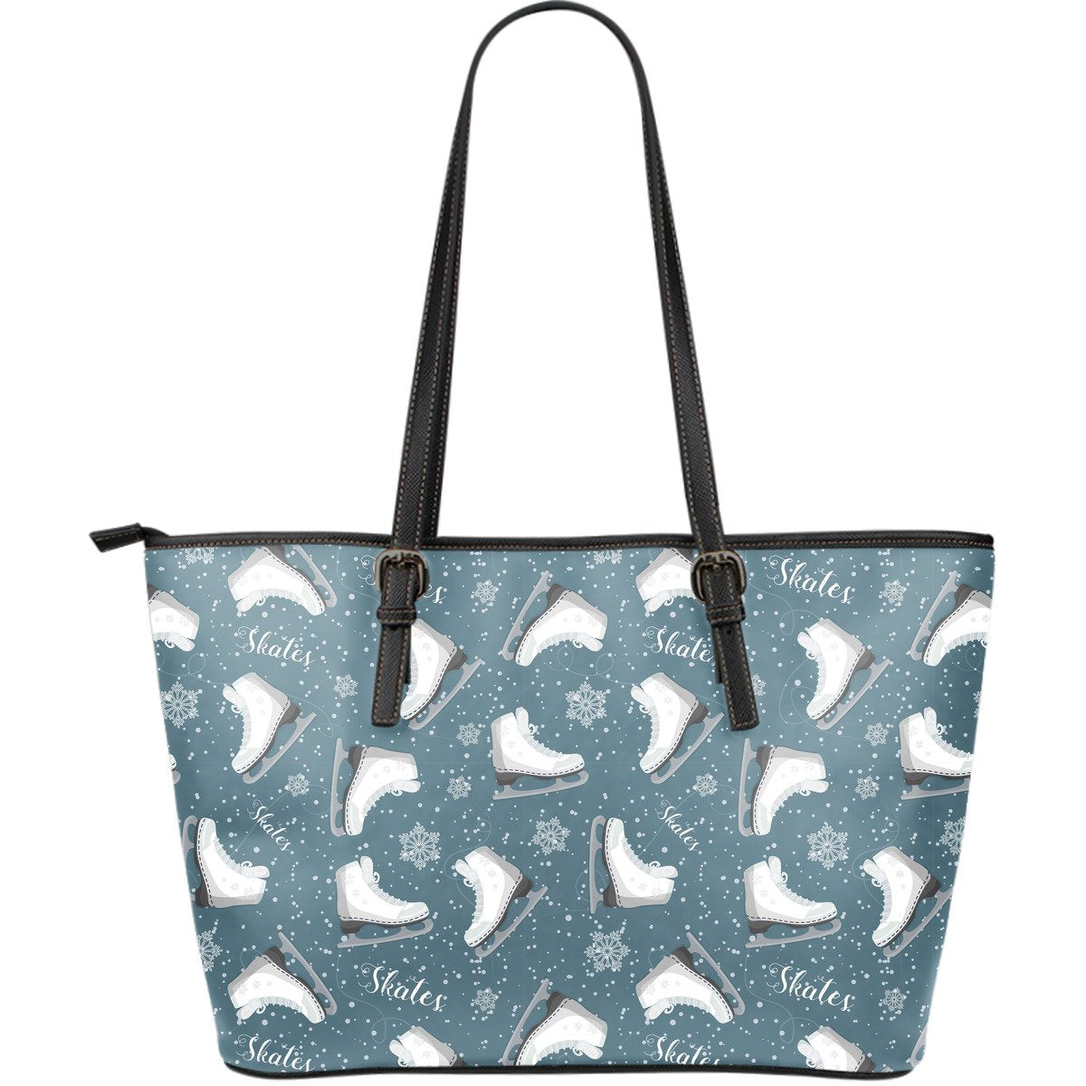 Ice Skate Snowflake Pattern Print Leather Tote Bag-grizzshop