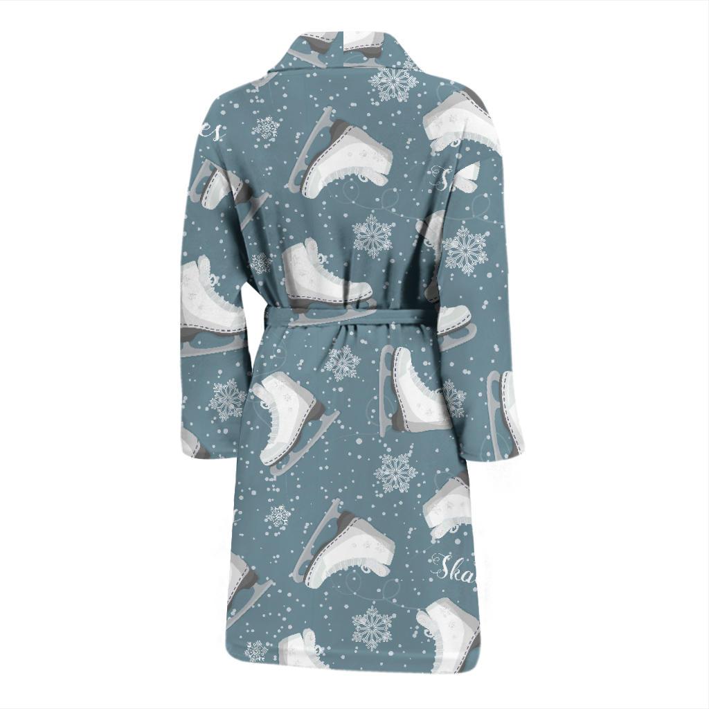 Ice Skate Snowflake Pattern Print Men Long Robe-grizzshop