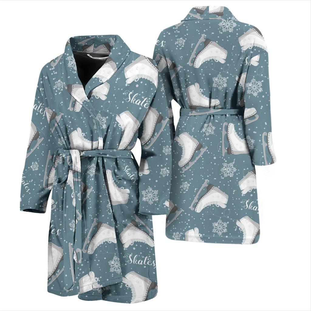 Ice Skate Snowflake Pattern Print Men Long Robe-grizzshop