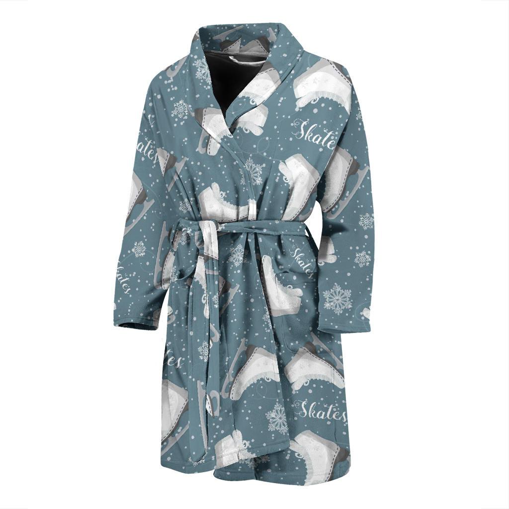 Ice Skate Snowflake Pattern Print Men Long Robe-grizzshop