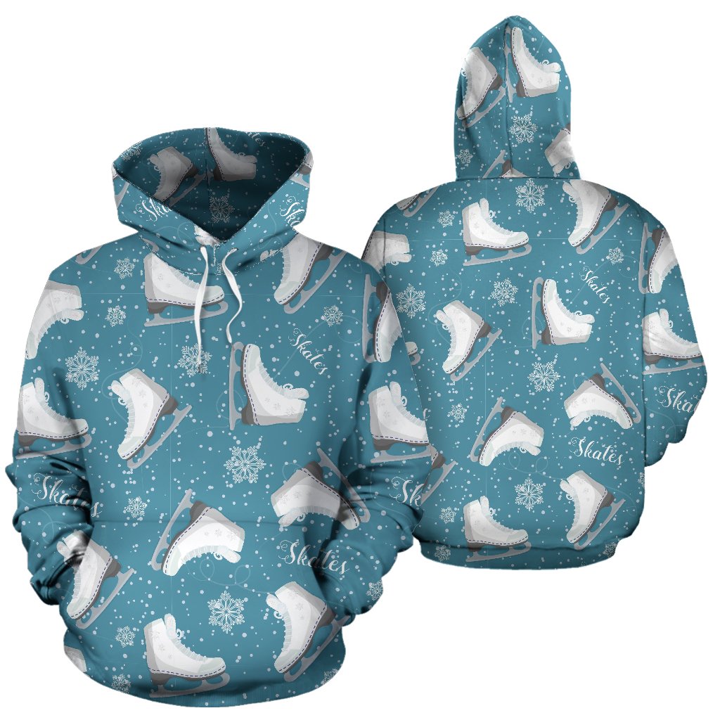 Ice Skate Snowflake Pattern Print Men Women Pullover Hoodie-grizzshop