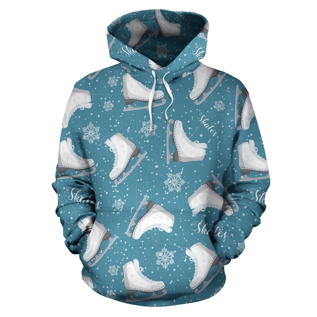 Ice Skate Snowflake Pattern Print Men Women Pullover Hoodie-grizzshop