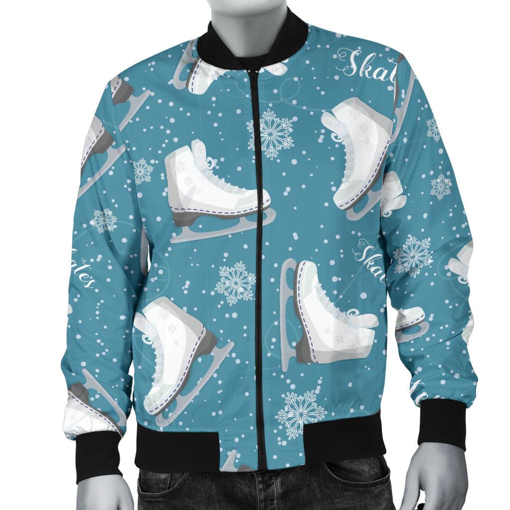 Ice Skate Snowflake Pattern Print Men's Bomber Jacket-grizzshop