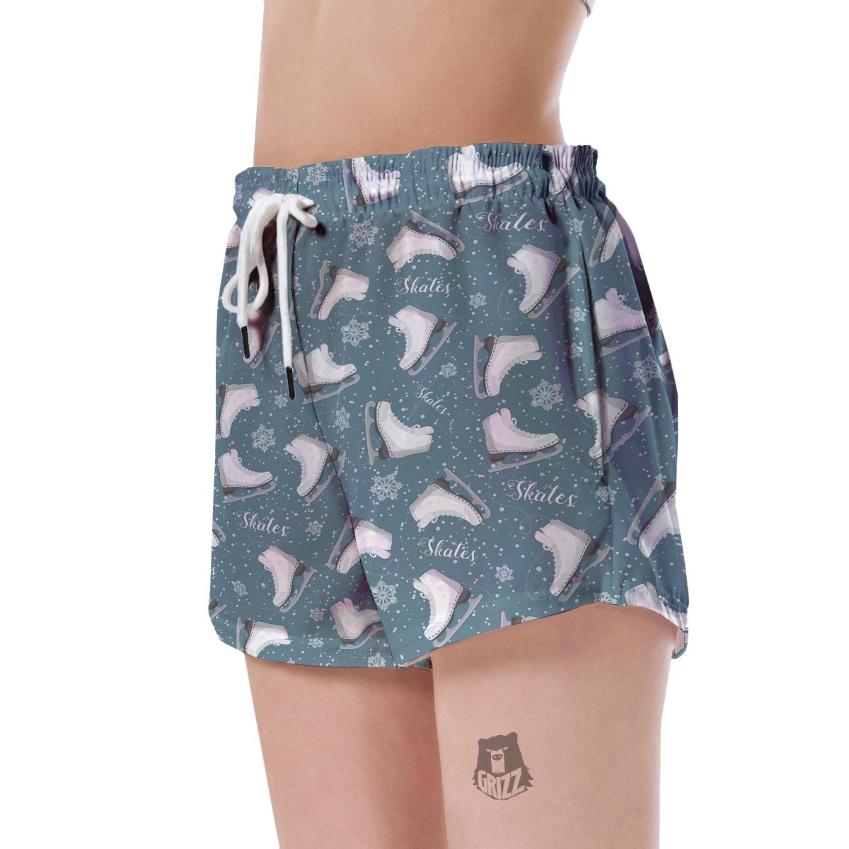 Ice Skate Snowflake Pattern Print Women's Shorts-grizzshop