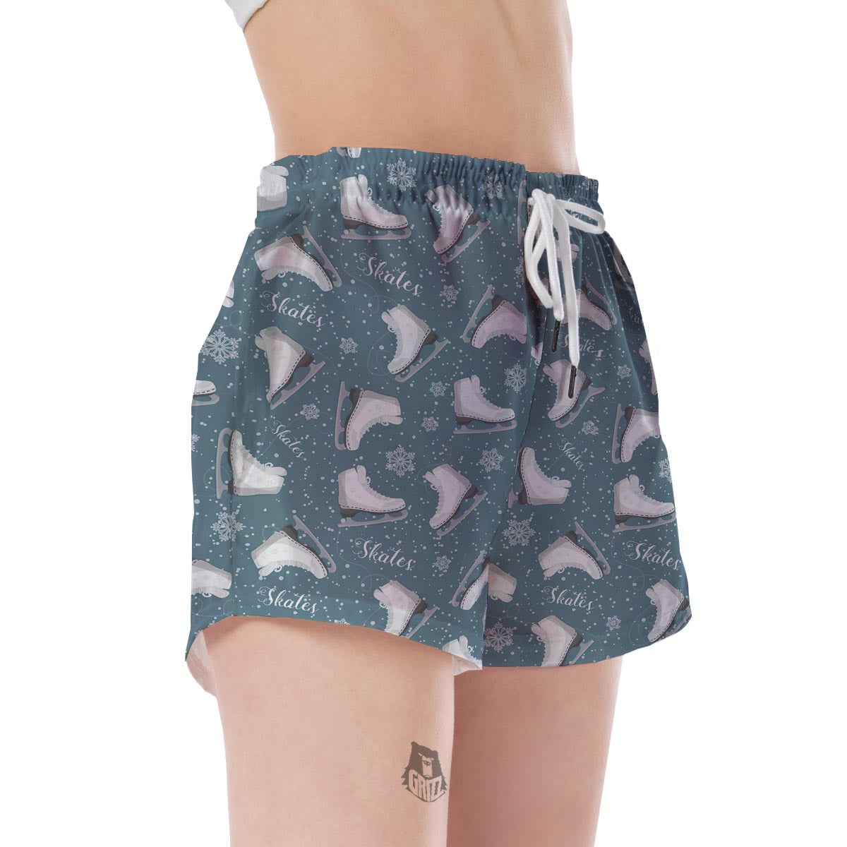 Ice Skate Snowflake Pattern Print Women's Shorts-grizzshop