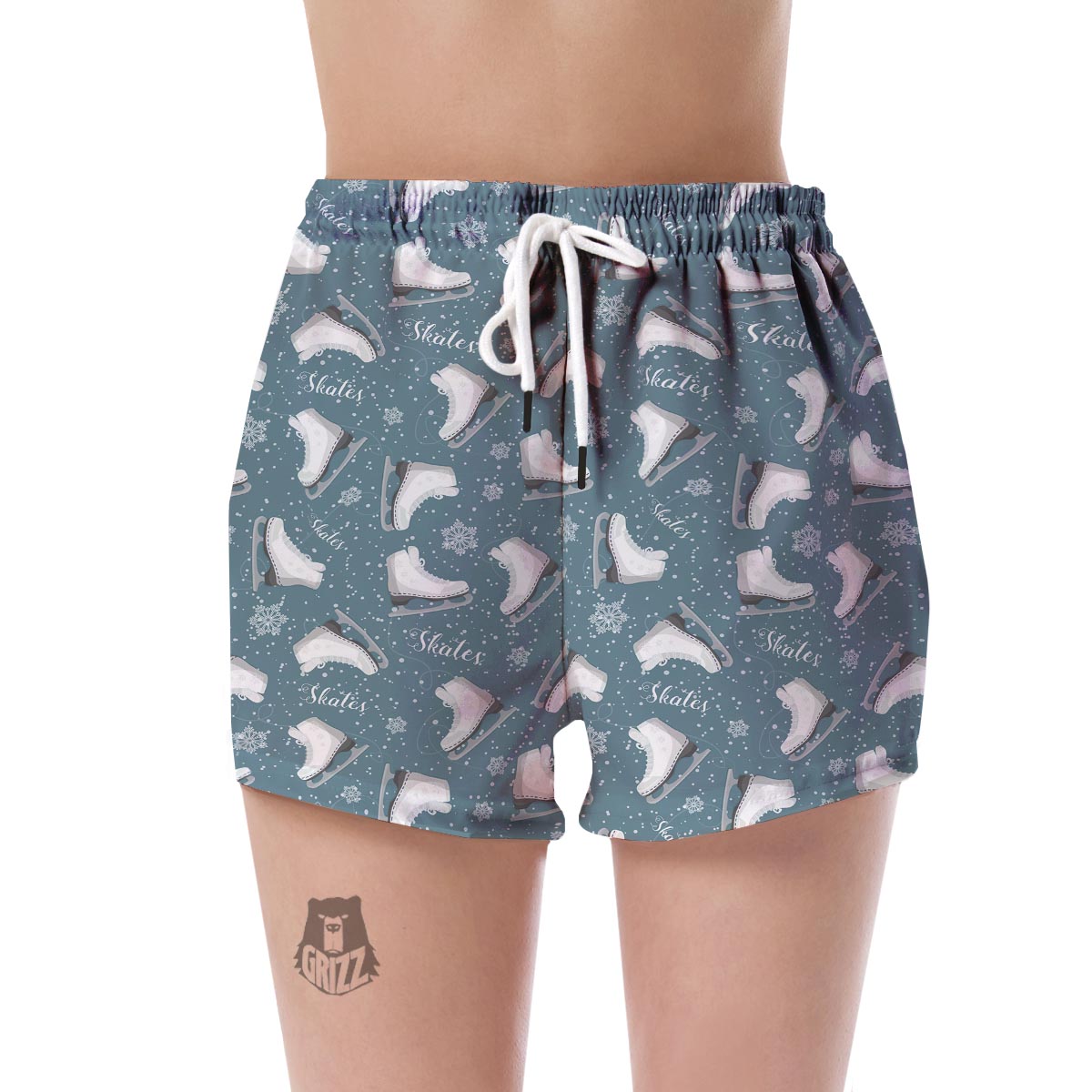 Ice Skate Snowflake Pattern Print Women's Shorts-grizzshop