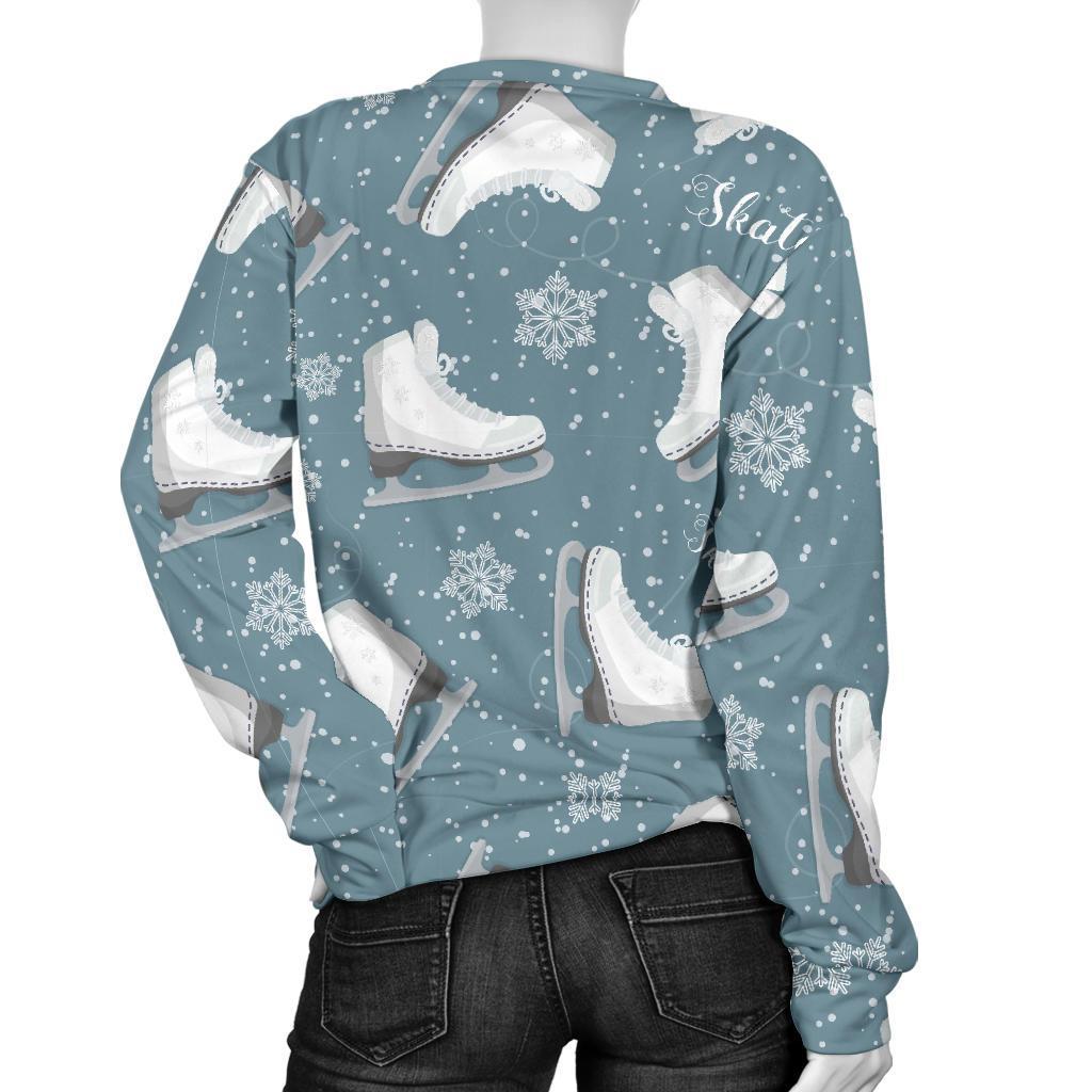 Ice Skate Snowflake Pattern Print Women's Sweatshirt-grizzshop