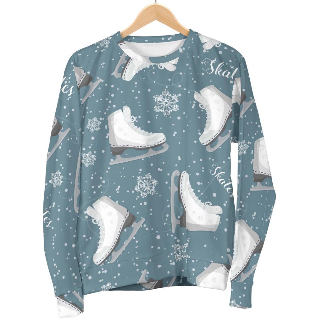 Ice Skate Snowflake Pattern Print Women's Sweatshirt-grizzshop