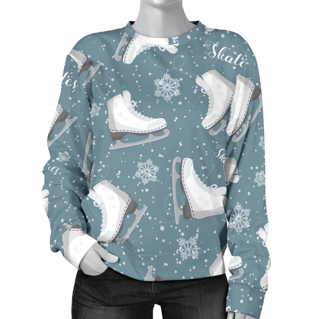 Ice Skate Snowflake Pattern Print Women's Sweatshirt-grizzshop