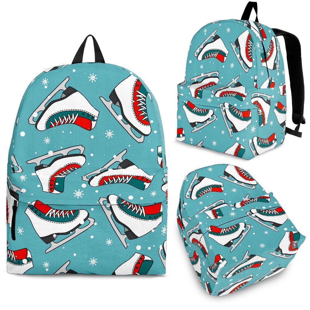 Ice Skate Snowflake Print Pattern Backpack-grizzshop