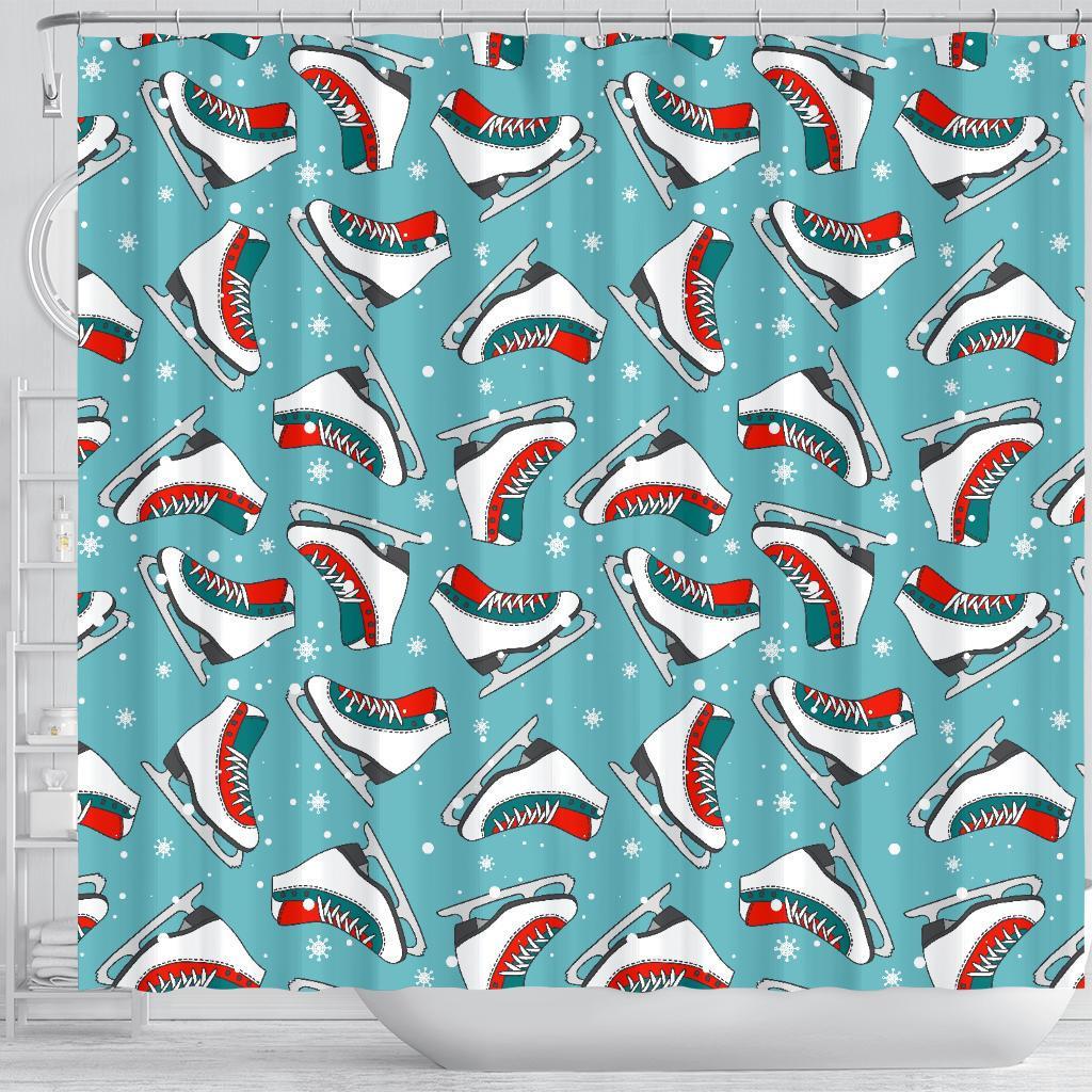 Ice Skate Snowflake Print Pattern Bathroom Shower Curtain-grizzshop