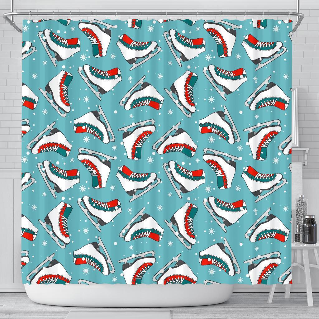 Ice Skate Snowflake Print Pattern Bathroom Shower Curtain-grizzshop