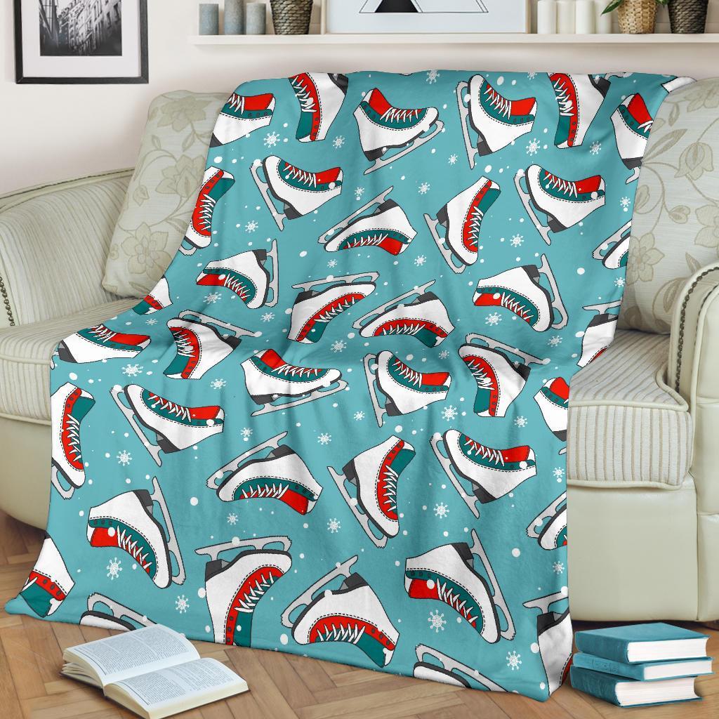 Ice Skate Snowflake Print Pattern Blanket-grizzshop