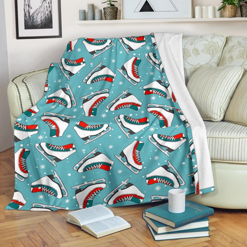 Ice Skate Snowflake Print Pattern Blanket-grizzshop