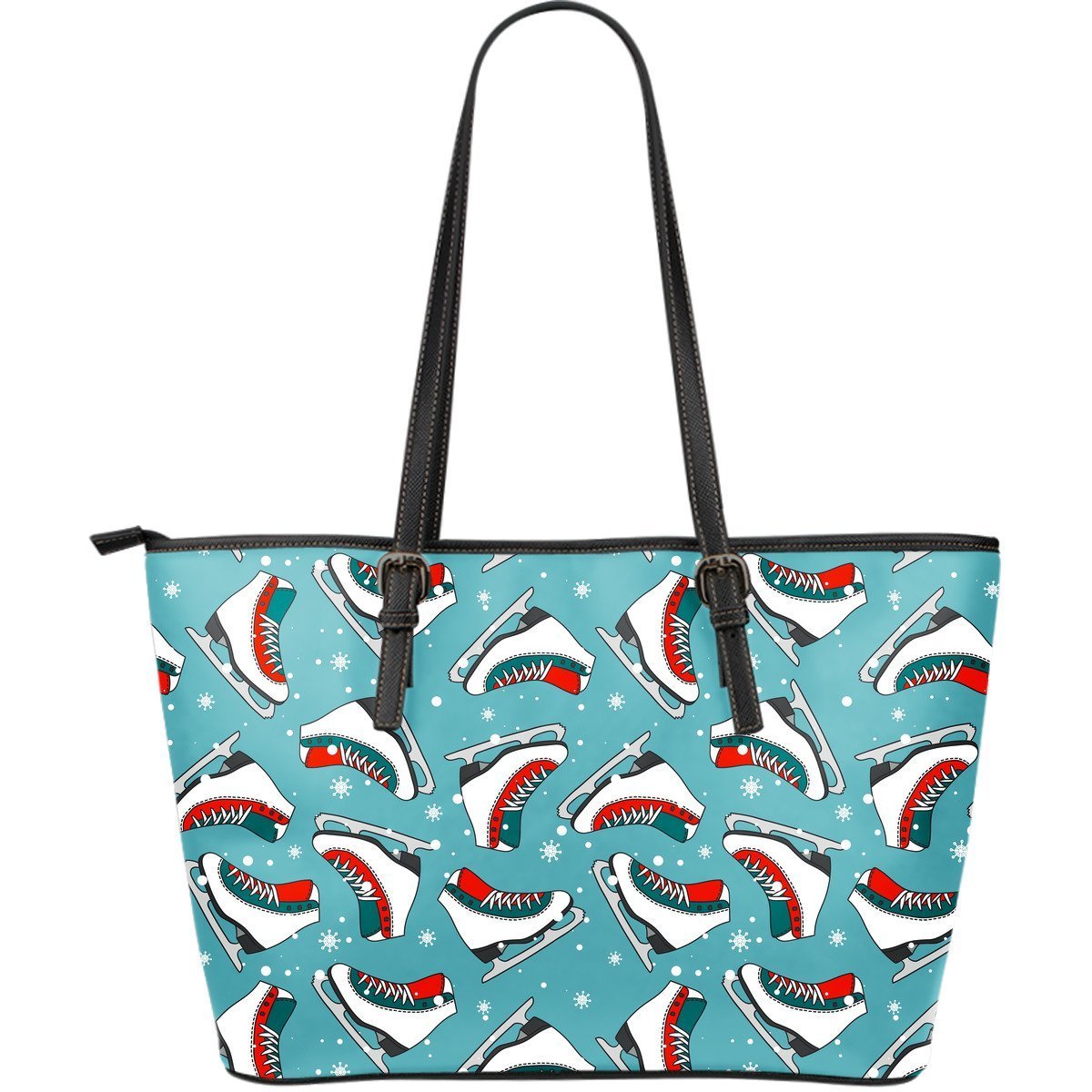 Ice Skate Snowflake Print Pattern Leather Tote Bag-grizzshop