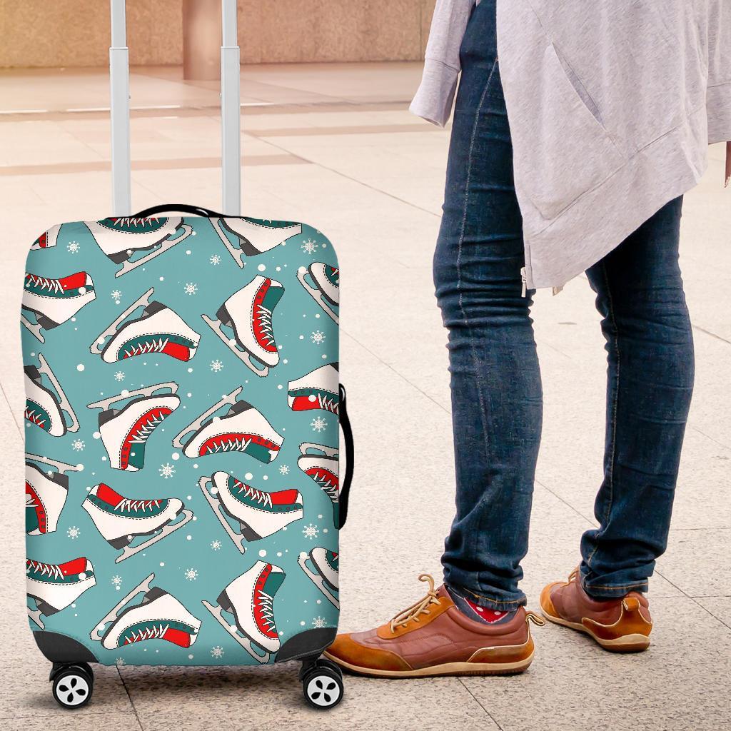 Ice Skate Snowflake Print Pattern Luggage Cover Protector-grizzshop