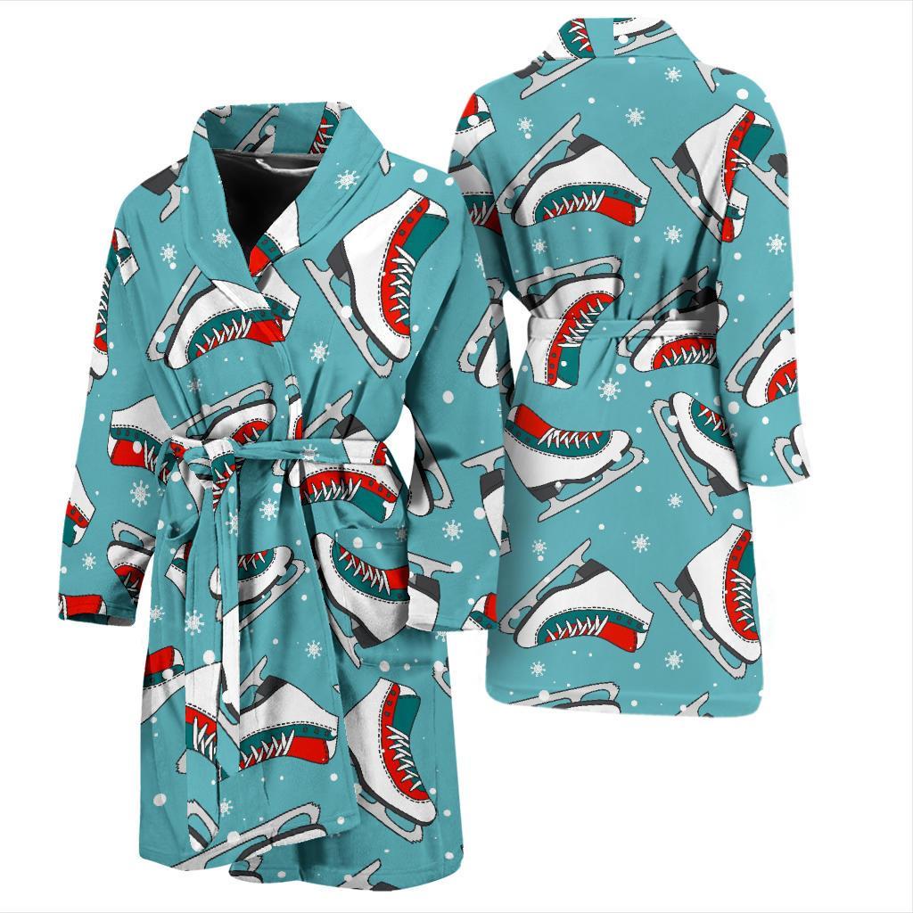 Ice Skate Snowflake Print Pattern Men Long Robe-grizzshop