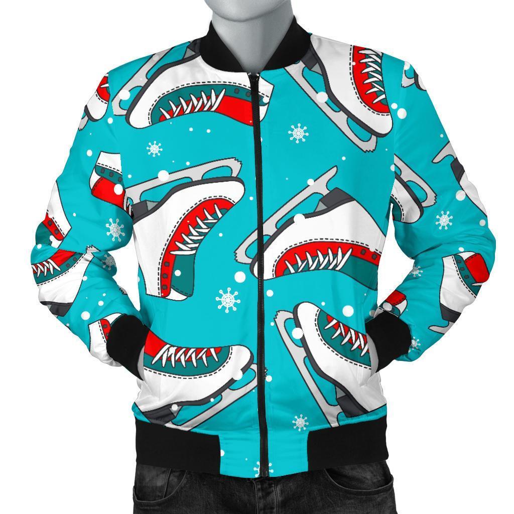 Ice Skate Snowflake Print Pattern Men's Bomber Jacket-grizzshop