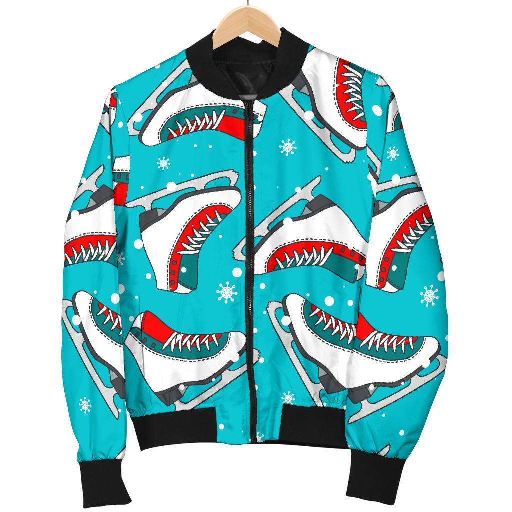 Ice Skate Snowflake Print Pattern Men's Bomber Jacket-grizzshop