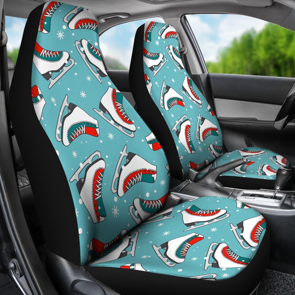 Ice Skate Snowflake Print Pattern Universal Fit Car Seat Covers-grizzshop