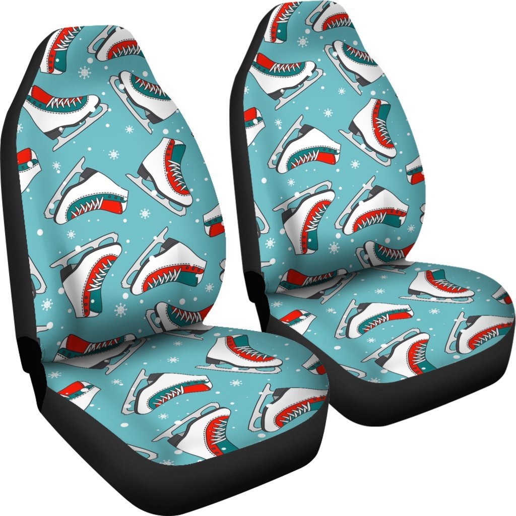 Ice Skate Snowflake Print Pattern Universal Fit Car Seat Covers-grizzshop