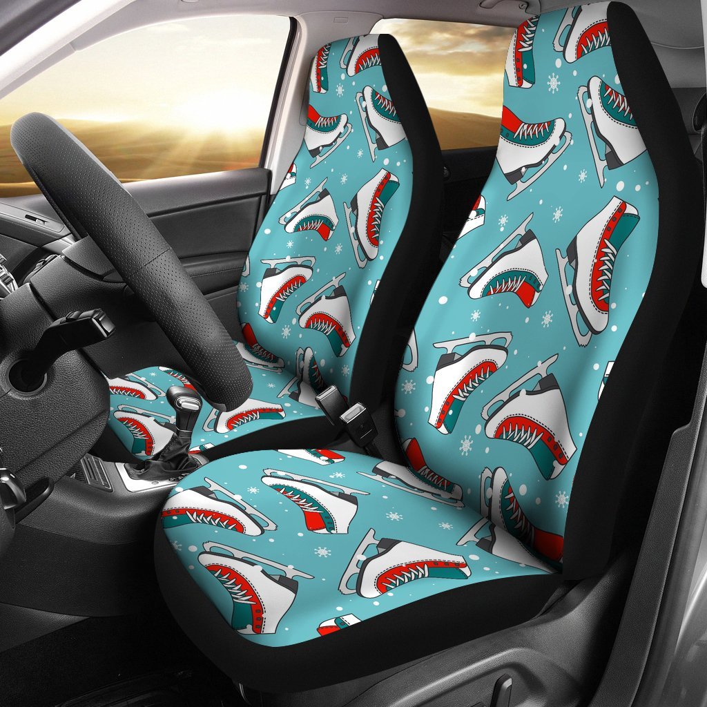 Ice Skate Snowflake Print Pattern Universal Fit Car Seat Covers-grizzshop