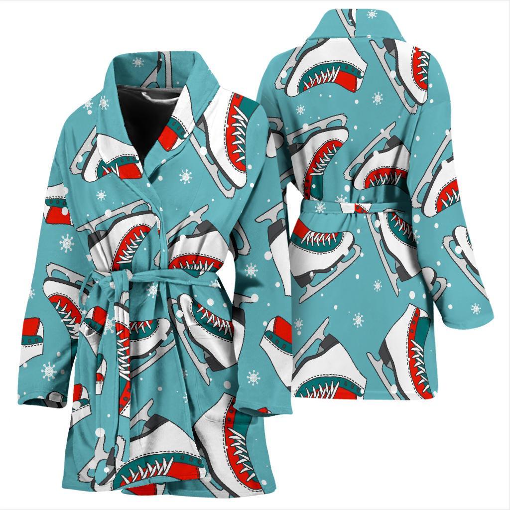 Ice Skate Snowflake Print Pattern Women Long Robe-grizzshop