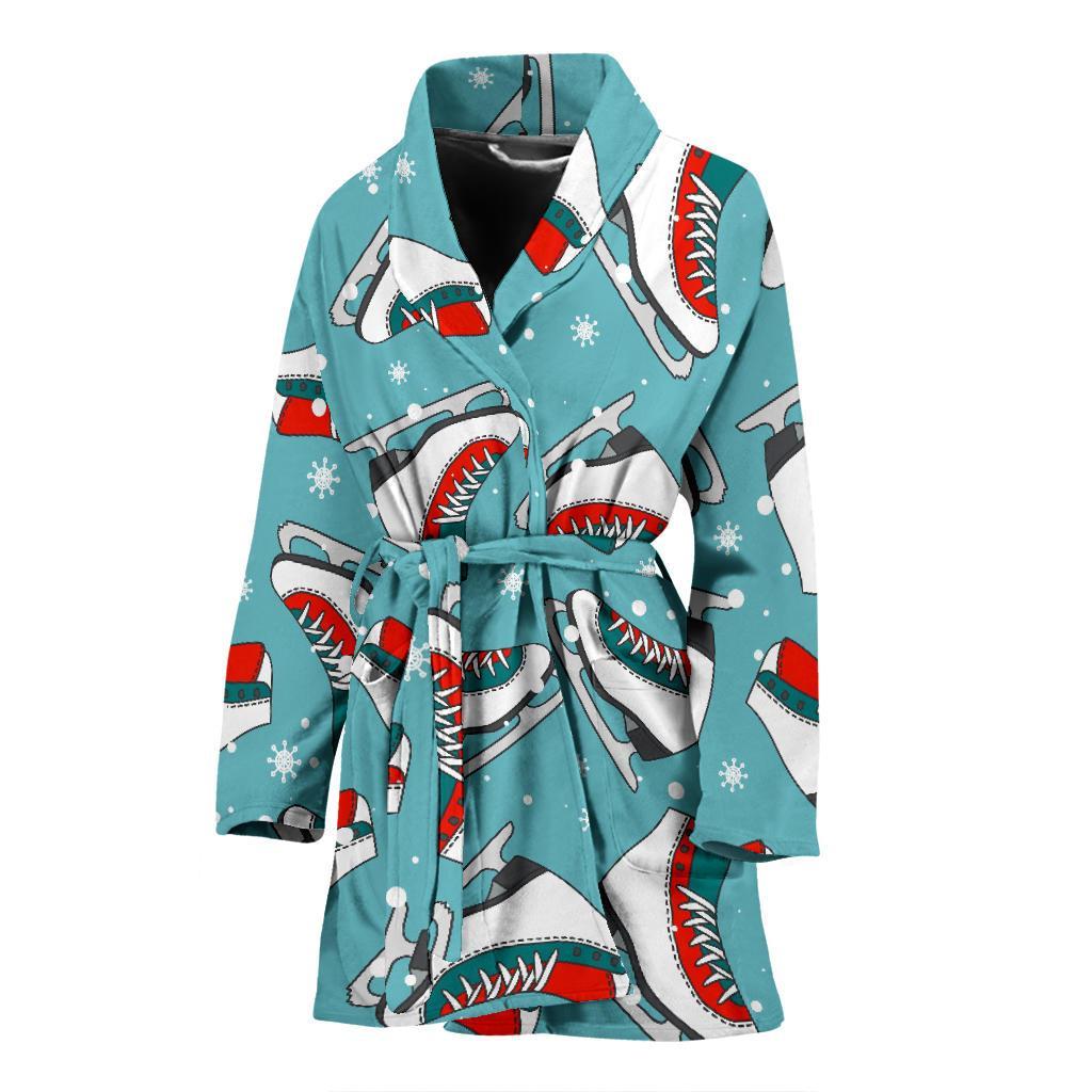 Ice Skate Snowflake Print Pattern Women Long Robe-grizzshop