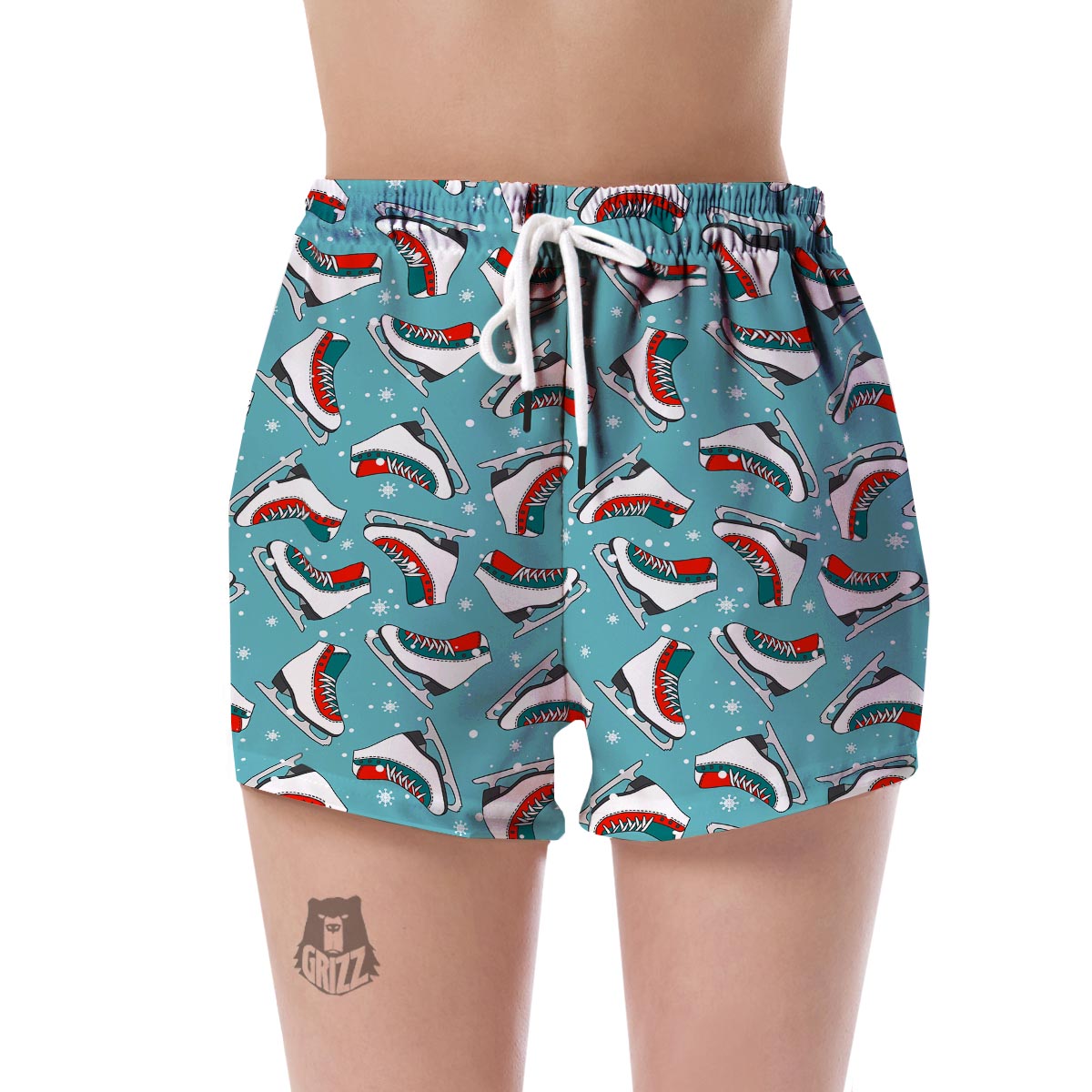 Ice Skate Snowflake Print Pattern Women's Shorts-grizzshop