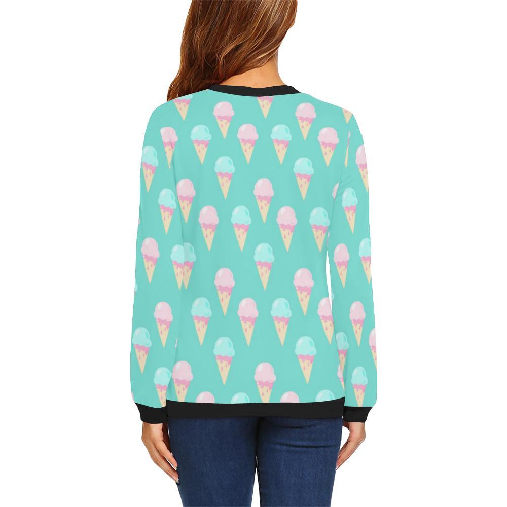 Ice Cream Cone Pastel Pattern Print Women Crewneck Sweatshirt-grizzshop