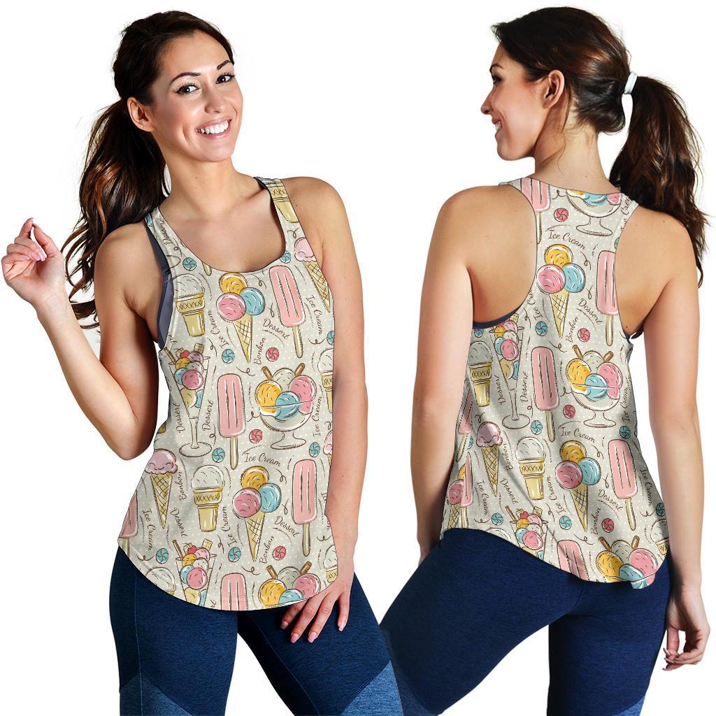 Ice Cream Cone Print Pattern Racerback Tank Tops-grizzshop