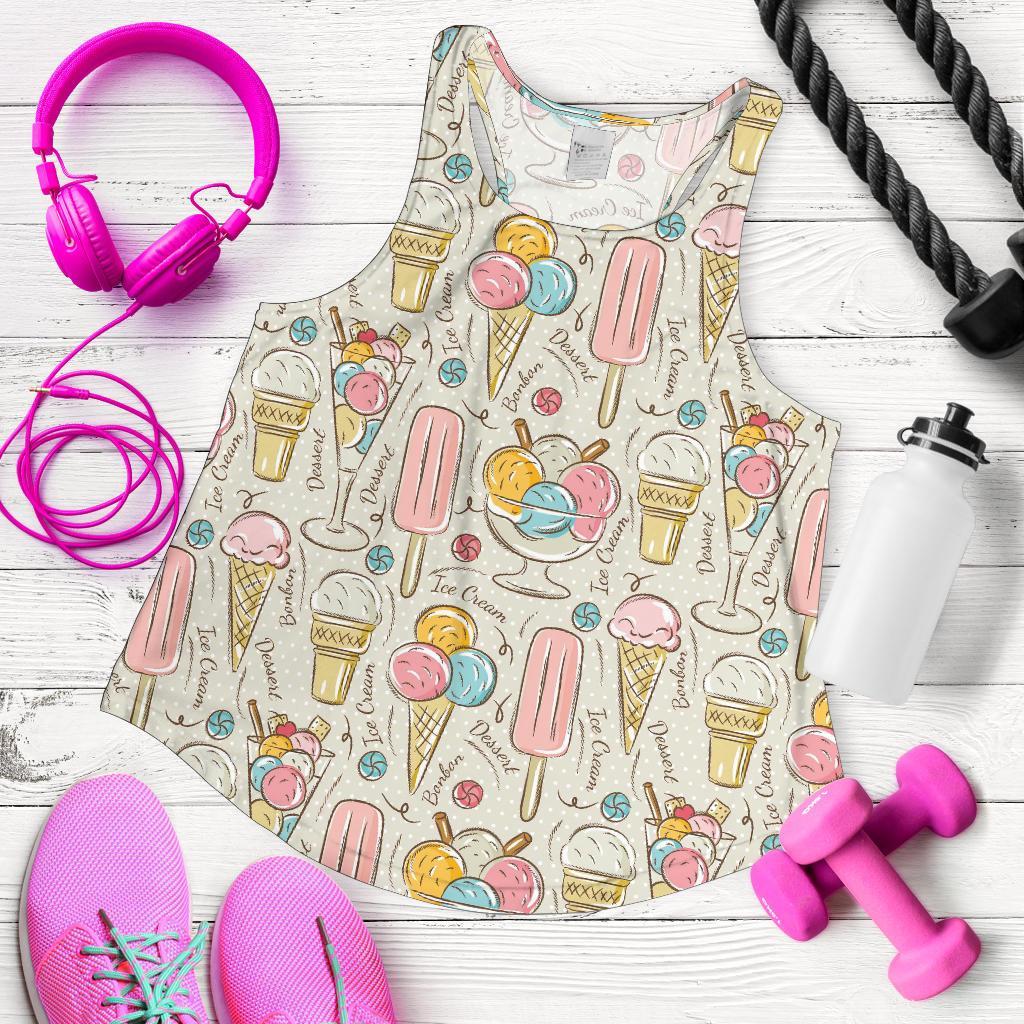 Ice Cream Cone Print Pattern Racerback Tank Tops-grizzshop