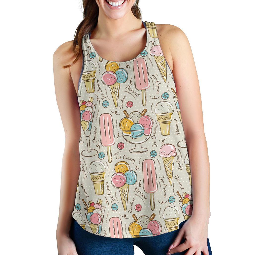 Ice Cream Cone Print Pattern Racerback Tank Tops-grizzshop